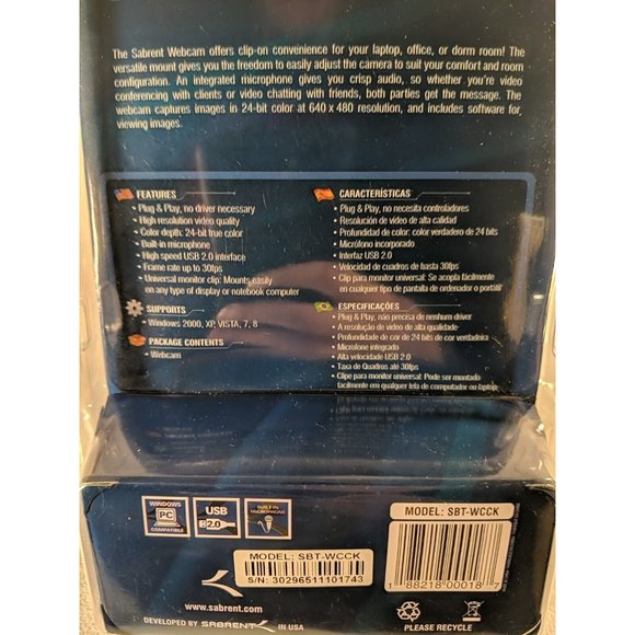 Sabrent SBT-WCCK High Definition USB Webcam W/Microphone #9071B BRAND NEW x2 - Picture 7 of 8
